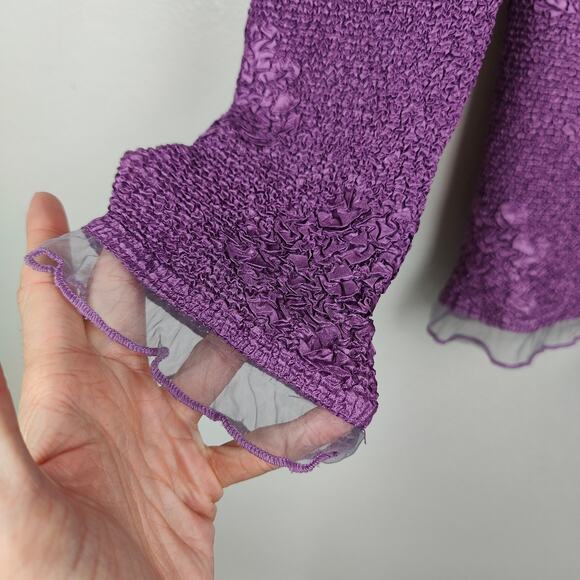 Ichioku Crinkle Cardigan Womens Medium 2 Purple Floral Japanese Designer Y2K - Picture 4 of 9